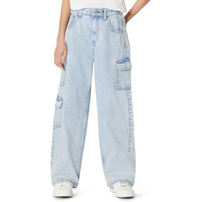 Amazon Mädchen Ultraweiche Relaxed-Fit-Cargo-Jeans mit Weitem Bein, Klassische Helle Waschung, 11 Jahre Amazon Mädchen Ultraweiche Relaxed-Fit-Cargo-Jeans mit Weitem Bein, Klassische Helle Waschung, 11 Jahre
