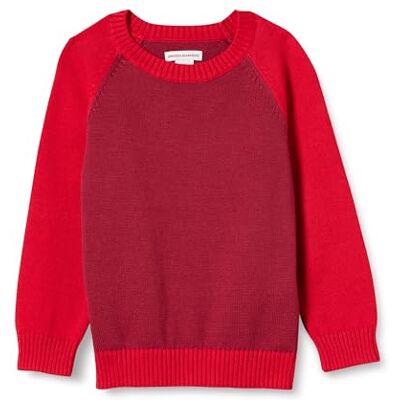 Amazon Jungen Pullover mit Rundhalsausschnitt, Rot Farbblock, 6-7 Jahre Amazon Jungen Pullover mit Rundhalsausschnitt, Rot Farbblock, 6-7 Jahre