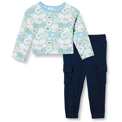 Amazon Mädchen Relaxed-Fit-Set Aus Langarm-T-Shirt Aus Baumwolljersey Und Schlupfhose Aus French Terry, Früchte/Marineblau, 6-7 Jahre Amazon Mädchen Relaxed-Fit-Set Aus Langarm-T-Shirt Aus Baumwolljersey Und Schlupfhose Aus French Terry, Früchte/Marineblau, 6-7 Jahre