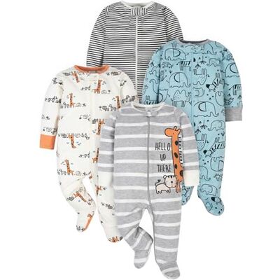Gerber Baby Jungen 4er-Pack Sleep'N Play Strampler und Kleinkind-Schlafanzüge, Jungle Blue, Neugeboren Gerber Baby Jungen 4er-Pack Sleep'N Play Strampler und Kleinkind-Schlafanzüge, Jungle Blue, Neugeboren
