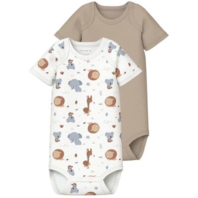 NAME IT Unisex Baby Nbnbody 2p Ss Beige Animal Noos, Bright White, 50 NAME IT Unisex Baby Nbnbody 2p Ss Beige Animal Noos, Bright White, 50