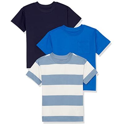 Amazon Unisex Kinder Modernes Kurzarm-T-Shirt, 3er-Pack, Dunkles Marineblau/Kräftiges Blau/Weiß Rugby-Streifen, 8 Jahre Amazon Unisex Kinder Modernes Kurzarm-T-Shirt, 3er-Pack, Dunkles Marineblau/Kräftiges Blau/Weiß Rugby-Streifen, 8 Jahre