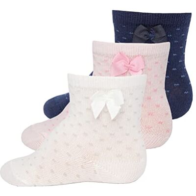 EWERS 3er-Pack Pünktchen mit Schleife, mehrfarbige Punkte-Socken für Mädchen und Jungen, Baumwolle, MADE IN EUROPE, Mädchensocken Jungensocken Kindersocken, Größe 18-19 beige/rosa/dunkelblau EWERS 3er-Pack Pünktchen mit Schleife, mehrfarbige Punkte-Socken für Mädchen und Jungen, Baumwolle, MADE IN EUROPE, Mädchensocken Jungensocken Kindersocken, Größe 18-19 beige/rosa/dunkelblau