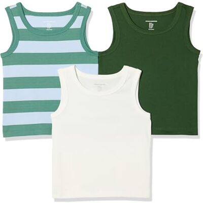 Amazon Jungen Baumwoll-Tanktops, 3er Pack, Dunkles Olivgrün/Weiß/Rugby-streifen, 6-7 Jahre Amazon Jungen Baumwoll-Tanktops, 3er Pack, Dunkles Olivgrün/Weiß/Rugby-streifen, 6-7 Jahre
