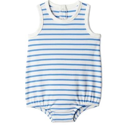 Amazon x Sofia Grainge Unisex Baby Bodysuit aus Baumwolle mit Ballonschnitt, Blau/Elfenbein, ungleiche Streifen, 3-6 Monate Amazon x Sofia Grainge Unisex Baby Bodysuit aus Baumwolle mit Ballonschnitt, Blau/Elfenbein, ungleiche Streifen, 3-6 Monate