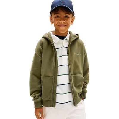 Tommy Hilfiger Kinder Unisex Hoodie mit Reißverschluss Mini Corp und Rippstrick-Saum, Grün (Battle Green), 12 Jahre Tommy Hilfiger Kinder Unisex Hoodie mit Reißverschluss Mini Corp und Rippstrick-Saum, Grün (Battle Green), 12 Jahre