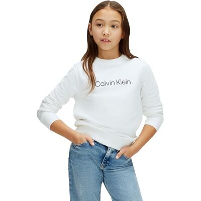 Calvin Kinder Unisex Sweatshirt Logo Regular mit Rundhalsausschnitt, Weiß (White 11-0601 TCX), 16 Jahre Calvin Kinder Unisex Sweatshirt Logo Regular mit Rundhalsausschnitt, Weiß (White 11-0601 TCX), 16 Jahre
