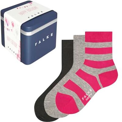 FALKE Unisex Kinder Socken Happy Triple Pack Giftbox K So Baumwolle gemustert 3 Paar, Mehrfarbig Blue Grey Pink 0010, 23-26 FALKE Unisex Kinder Socken Happy Triple Pack Giftbox K So Baumwolle gemustert 3 Paar, Mehrfarbig Blue Grey Pink 0010, 23-26