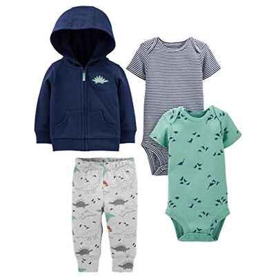 Simple Joys by Carter's Baby Jungen 4-Piece Jacket, Pant, and Bodysuit Layette-Set, Dunkelblau/Grau Dinosaurier/Grün/Marineblau Streifen, 0 Monate Simple Joys by Carter's Baby Jungen 4-Piece Jacket, Pant, and Bodysuit Layette-Set, Dunkelblau/Grau Dinosaurier/Grün/Marineblau Streifen, 0 Monate