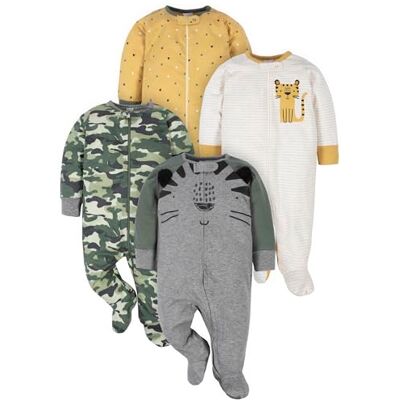 Gerber Baby-Jungen 4er-Pack Sleep'N Play Strampler und Kleinkind-Schlafanzüge, Tigergrau, 3–6 Monate Gerber Baby-Jungen 4er-Pack Sleep'N Play Strampler und Kleinkind-Schlafanzüge, Tigergrau, 3–6 Monate