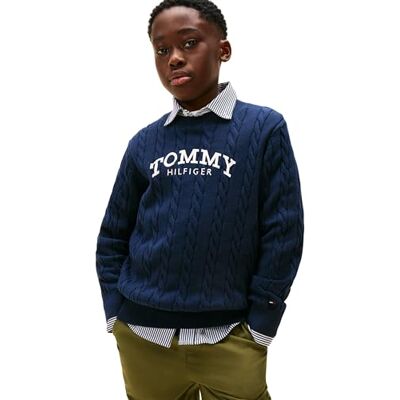 Tommy Hilfiger Jungen Pullover Graphic Cable Sweater Zopfmuster, Blau (Dark Night Navy), 14 Jahre Tommy Hilfiger Jungen Pullover Graphic Cable Sweater Zopfmuster, Blau (Dark Night Navy), 14 Jahre