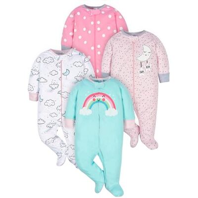 Gerber 4 pack Baby Girls' Clouds Sleep N' Play with Mitten Cuffs Gerber 4 pack Baby Girls' Clouds Sleep N' Play with Mitten Cuffs