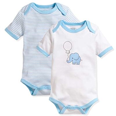 Playshoes Unisex Kleinkind Body Multipack Baby-Body, bleu 1/4-Arm 2er Pack Elefant, 50-56 Playshoes Unisex Kleinkind Body Multipack Baby-Body, bleu 1/4-Arm 2er Pack Elefant, 50-56