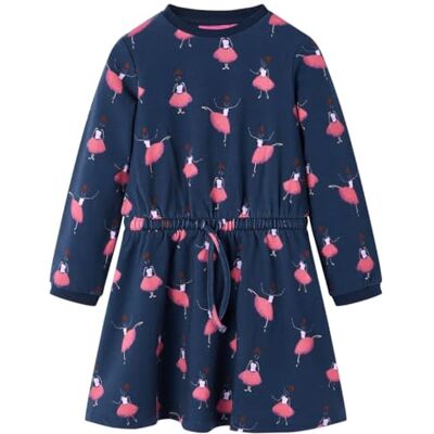 vidaXL Kinderkleid Ballerinen-Muster Langarmkleid Kinder Kleid Mädchen Marineblau 104 vidaXL Kinderkleid Ballerinen-Muster Langarmkleid Kinder Kleid Mädchen Marineblau 104