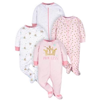 Gerber Baby Mädchen 4er-Pack Sleep'N Play Strampler und Kleinkind-Schlafanzüge, Castle, Neugeboren Gerber Baby Mädchen 4er-Pack Sleep'N Play Strampler und Kleinkind-Schlafanzüge, Castle, Neugeboren