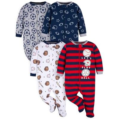 Gerber Baby-Jungen 4er-Pack Sleep'N Play Strampler und Kleinkind-Schlafanzüge, Sportblau, Frühchen Gerber Baby-Jungen 4er-Pack Sleep'N Play Strampler und Kleinkind-Schlafanzüge, Sportblau, Frühchen