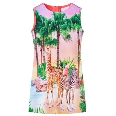vidaXL Kinderkleid Tropische Landschaft Tieren Kinder Kleid Ärmellos Korallenrosa vidaXL Kinderkleid Tropische Landschaft Tieren Kinder Kleid Ärmellos Korallenrosa