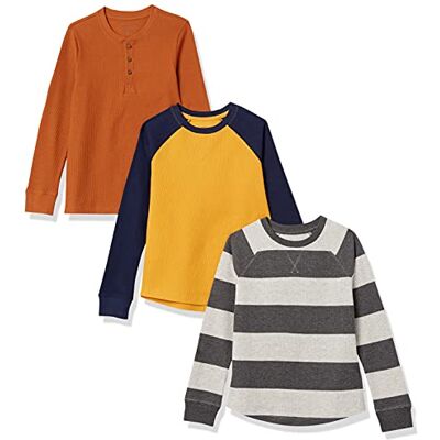 Amazon Jungen Langärmeliges, gestricktes Thermo-T-Shirt, 3er-Pack, Grau Rugby-Streifen/Rostfarben/Senfgelb, 5 Jahre Amazon Jungen Langärmeliges, gestricktes Thermo-T-Shirt, 3er-Pack, Grau Rugby-Streifen/Rostfarben/Senfgelb, 5 Jahre