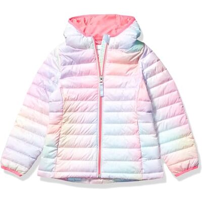Amazon Mädchen Leichte wasserabweisende verstaubare Winterjacke mit Kapuzen, Rosa Schatteneffekt, 4 Jahre Amazon Mädchen Leichte wasserabweisende verstaubare Winterjacke mit Kapuzen, Rosa Schatteneffekt, 4 Jahre