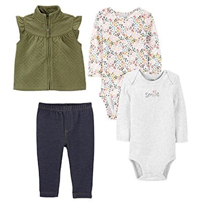 Simple Joys by Carter's Baby Mädchen 4-Piece Bodysuit and Vest Set Modisches Unterhemd, Grau/Indigo/Olivgrün/Weiß Floral, 0 Monate (4er Pack) Simple Joys by Carter's Baby Mädchen 4-Piece Bodysuit and Vest Set Modisches Unterhemd, Grau/Indigo/Olivgrün/Weiß Floral, 0 Monate (4er Pack)