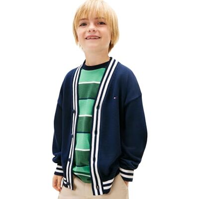 Tommy Hilfiger Jungen Strickjacke Cardigan V-Neck Warm, Blau (Dark Night Navy), 7 Jahre Tommy Hilfiger Jungen Strickjacke Cardigan V-Neck Warm, Blau (Dark Night Navy), 7 Jahre