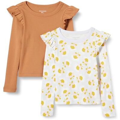 Amazon Mädchen Langarmshirt mit Rüschen, 2er-Pack, Graphische Blume/Helles Karamell, 8 Jahre Amazon Mädchen Langarmshirt mit Rüschen, 2er-Pack, Graphische Blume/Helles Karamell, 8 Jahre