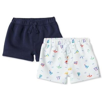Amazon x Sofia Grainge Baby Jungen Shorts aus French Terry mit Gummizug, 2er-Pack, Strand/Marineblau, 4 Jahre Amazon x Sofia Grainge Baby Jungen Shorts aus French Terry mit Gummizug, 2er-Pack, Strand/Marineblau, 4 Jahre