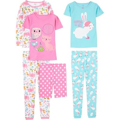 Simple Joys by Carter's Mädchen 6-Piece Snug Fit Cotton Pajama Set Pyjamaset, Blau Kaninchen/Rosa Punkte/Weiß Waldtiere, 4 Jahre (3er Pack) Simple Joys by Carter's Mädchen 6-Piece Snug Fit Cotton Pajama Set Pyjamaset, Blau Kaninchen/Rosa Punkte/Weiß Waldtiere, 4 Jahre (3er Pack)