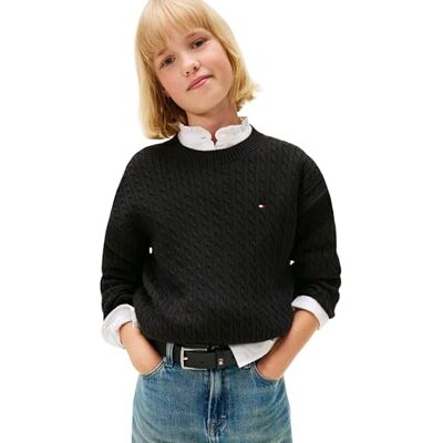 Tommy Hilfiger Mädchen Pullover Cable Sweater Zopfstrickmuster, Schwarz (Black), 16 Jahre Tommy Hilfiger Mädchen Pullover Cable Sweater Zopfstrickmuster, Schwarz (Black), 16 Jahre