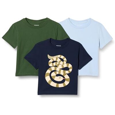 Amazon Jungen T-Shirts aus Baumwolle, 3er-Pack, Dunkles Olivgrün/Hellblau/Schlange, 8 Jahre Amazon Jungen T-Shirts aus Baumwolle, 3er-Pack, Dunkles Olivgrün/Hellblau/Schlange, 8 Jahre