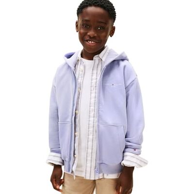 Tommy Hilfiger Kinder Unisex Hoodie mit Reißverschluss Mini Corp und Rippstrick-Saum, Violett (Periwinkle Dusk), 12 Jahre Tommy Hilfiger Kinder Unisex Hoodie mit Reißverschluss Mini Corp und Rippstrick-Saum, Violett (Periwinkle Dusk), 12 Jahre