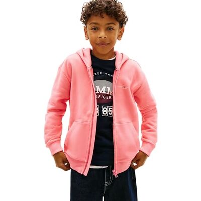 Tommy Hilfiger Kinder Unisex Hoodie mit Reißverschluss Mini Corp und Rippstrick-Saum, Rosa (Tropical Blush), 12 Jahre Tommy Hilfiger Kinder Unisex Hoodie mit Reißverschluss Mini Corp und Rippstrick-Saum, Rosa (Tropical Blush), 12 Jahre