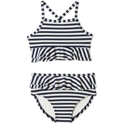 Amazon x Sofia Grainge Baby Mädchen Zweiteiliger Badeanzug mit gekreuzten Trägern, Elfenbeinfarben, Marineblau, Gleichmäßige Streifen, 24 Monate Amazon x Sofia Grainge Baby Mädchen Zweiteiliger Badeanzug mit gekreuzten Trägern, Elfenbeinfarben, Marineblau, Gleichmäßige Streifen, 24 Monate