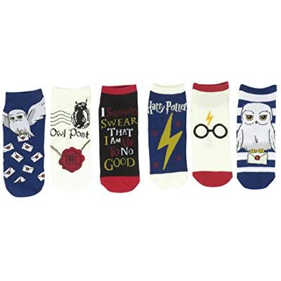 Harry Potter Hogwarts Hedwig Knöchelsocken mit Eulen-Motiv, 6 Paar, Mehrfarbig/Meereswellen (Ocean Tides), Einheitsgröße Harry Potter Hogwarts Hedwig Knöchelsocken mit Eulen-Motiv, 6 Paar, Mehrfarbig/Meereswellen (Ocean Tides), Einheitsgröße