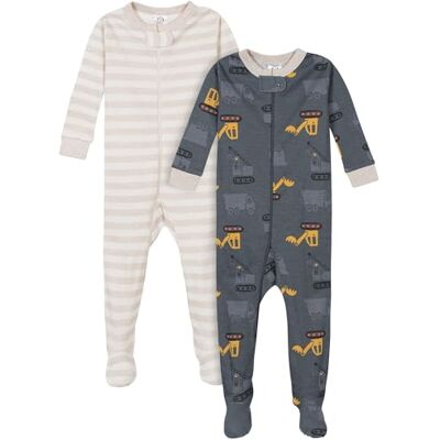 Gerber Baby-Jungen 2er-Pack Pyjamas mit Füßen, Dump Truck Grey, 0–3 Monate Gerber Baby-Jungen 2er-Pack Pyjamas mit Füßen, Dump Truck Grey, 0–3 Monate