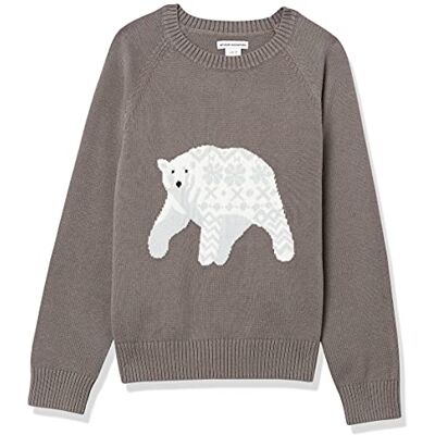 Amazon Jungen Pullover mit Rundhalsausschnitt, Kohlegrau Weiß Eisbär, 6-7 Jahre Amazon Jungen Pullover mit Rundhalsausschnitt, Kohlegrau Weiß Eisbär, 6-7 Jahre
