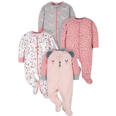 Gerber Baby-Mädchen 4er-Pack Sleep'N Play Strampler und Kleinkind-Schlafanzüge, Bärenrosa, 3–6 Monate Gerber Baby-Mädchen 4er-Pack Sleep'N Play Strampler und Kleinkind-Schlafanzüge, Bärenrosa, 3–6 Monate