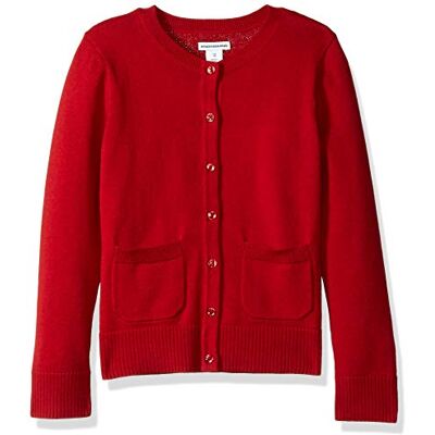 Amazon Mädchen Schmal geschnittener Cardigan-Pullover mit Rundhalsausschnitt, Rot, 4 Jahre Amazon Mädchen Schmal geschnittener Cardigan-Pullover mit Rundhalsausschnitt, Rot, 4 Jahre