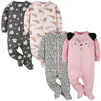 Gerber Baby-Mädchen-4er-Pack Sleep'N Play Strampler und Kleinkind-Schlafanzüge, Leopardenrosa, 0–3 Monate Gerber Baby-Mädchen-4er-Pack Sleep'N Play Strampler und Kleinkind-Schlafanzüge, Leopardenrosa, 0–3 Monate