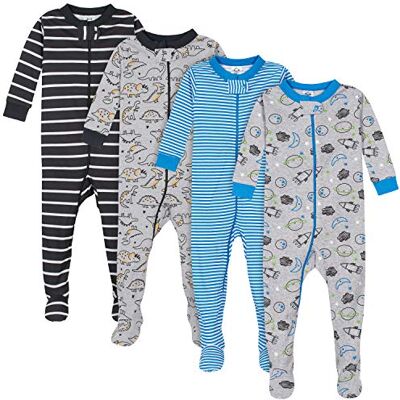 Gerber Baby-Jungen 4er-Pack Pyjamas mit Füßen, Dinosaurier Space Grey, 0–3 Monate Gerber Baby-Jungen 4er-Pack Pyjamas mit Füßen, Dinosaurier Space Grey, 0–3 Monate