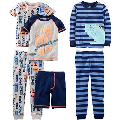 Simple Joys by Carter's Jungen 6-teiliges Schlafanzug-Set, eng anliegend, 3er-Pack, Grau Autos/Marineblau Streifen/Textaufdruck, 4 Jahre Simple Joys by Carter's Jungen 6-teiliges Schlafanzug-Set, eng anliegend, 3er-Pack, Grau Autos/Marineblau Streifen/Textaufdruck, 4 Jahre