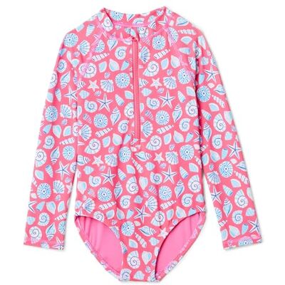 Amazon Baby Mädchen Langärmliger Rashguard-Badeanzug für Babys, Intensive Rosa Muscheln, 12 Monate Amazon Baby Mädchen Langärmliger Rashguard-Badeanzug für Babys, Intensive Rosa Muscheln, 12 Monate
