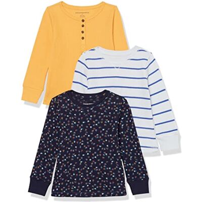 Amazon Mädchen Langärmeliges, gestricktes Thermo-T-Shirt, 3er-Pack, Gelb/Marineblau Floral/Weiß Streifen, 4 Jahre Amazon Mädchen Langärmeliges, gestricktes Thermo-T-Shirt, 3er-Pack, Gelb/Marineblau Floral/Weiß Streifen, 4 Jahre