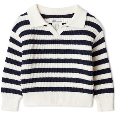 Amazon x Sofia Grainge Baby Jungen Mommy & Me Häkelpullover und Tank-Sets aus Baumwolle, Elfenbeinfarbenes Polo-streifen, 6-9 Monate Amazon x Sofia Grainge Baby Jungen Mommy & Me Häkelpullover und Tank-Sets aus Baumwolle, Elfenbeinfarbenes Polo-streifen, 6-9 Monate