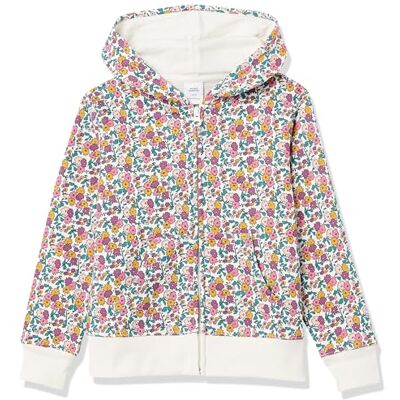 Amazon Mädchen Fleece-Kapuzenpullover mit Reißverschluss, Weiß Streublumen, 4 Jahre Amazon Mädchen Fleece-Kapuzenpullover mit Reißverschluss, Weiß Streublumen, 4 Jahre