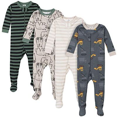 Gerber Baby-Jungen 4er-Pack Pyjamas mit Füßen, Bears & Trucks Grey, 3 Jahre Gerber Baby-Jungen 4er-Pack Pyjamas mit Füßen, Bears & Trucks Grey, 3 Jahre