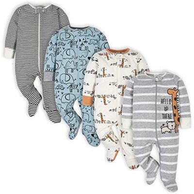 Gerber Baby Jungen 4er-Pack Sleep'N Play Strampler und Kleinkind-Schlafanzüge, Jungle Blue, 6–9 Monate Gerber Baby Jungen 4er-Pack Sleep'N Play Strampler und Kleinkind-Schlafanzüge, Jungle Blue, 6–9 Monate