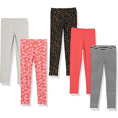 Amazon Mädchen Leggings, 5er-Pack, Grau/Orange/Pfirsich Blattmuster/Schwarz Sterne/Weiß Streifen, 9-10 Jahre Amazon Mädchen Leggings, 5er-Pack, Grau/Orange/Pfirsich Blattmuster/Schwarz Sterne/Weiß Streifen, 9-10 Jahre