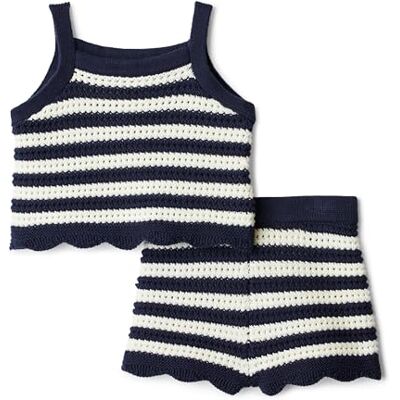 Amazon x Sofia Grainge Baby Mädchen Mommy & Me Häkelpullover und Tank-Sets aus Baumwolle, Elfenbein Marineblau Polo-streifen, 18 Monate Amazon x Sofia Grainge Baby Mädchen Mommy & Me Häkelpullover und Tank-Sets aus Baumwolle, Elfenbein Marineblau Polo-streifen, 18 Monate
