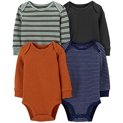 Simple Joys by Carter's Unisex Baby Long-Sleeve Thermal Bodysuits, Pack of 4 Body, Grün Streifen/Marineblau/Rostfarben/Schwarz, 0 Monate (4er Pack) Simple Joys by Carter's Unisex Baby Long-Sleeve Thermal Bodysuits, Pack of 4 Body, Grün Streifen/Marineblau/Rostfarben/Schwarz, 0 Monate (4er Pack)